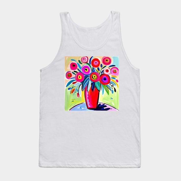 Cute Abstract Flowers in a Pink Vase Still Life Painting Tank Top by bragova